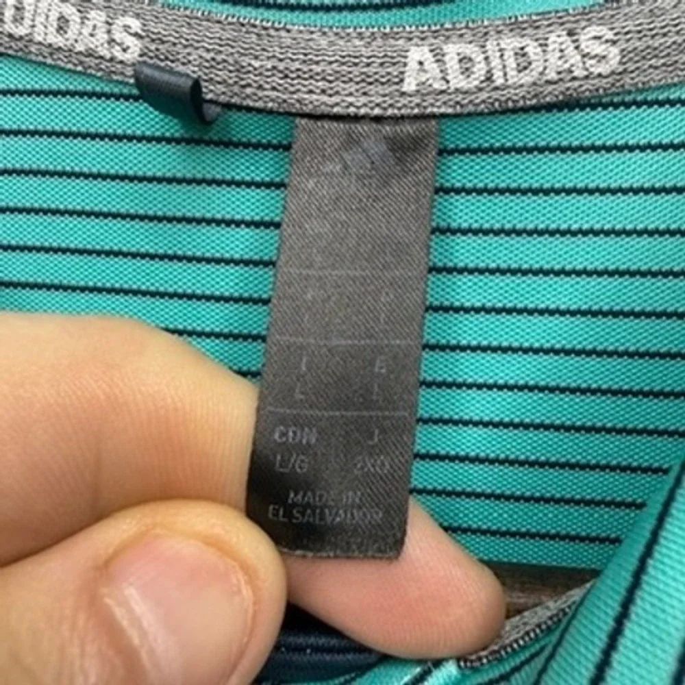 Adidas Golf Polo Shirt Mens Large L Green Striped Short Sleeve Athletic Logo